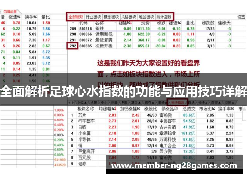 全面解析足球心水指数的功能与应用技巧详解